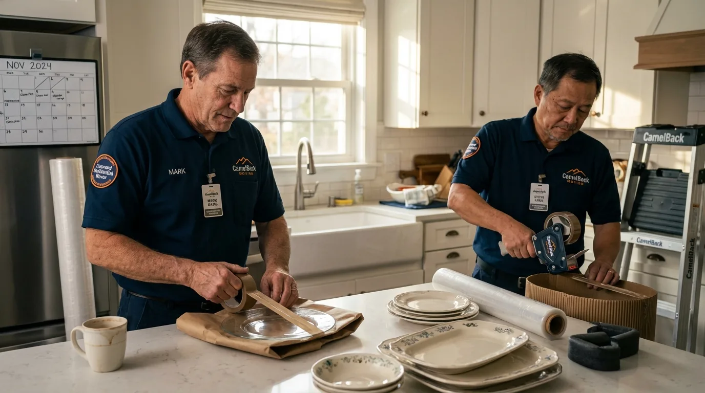 Professional crew packing kitchen dishware in Kissimmee, FL